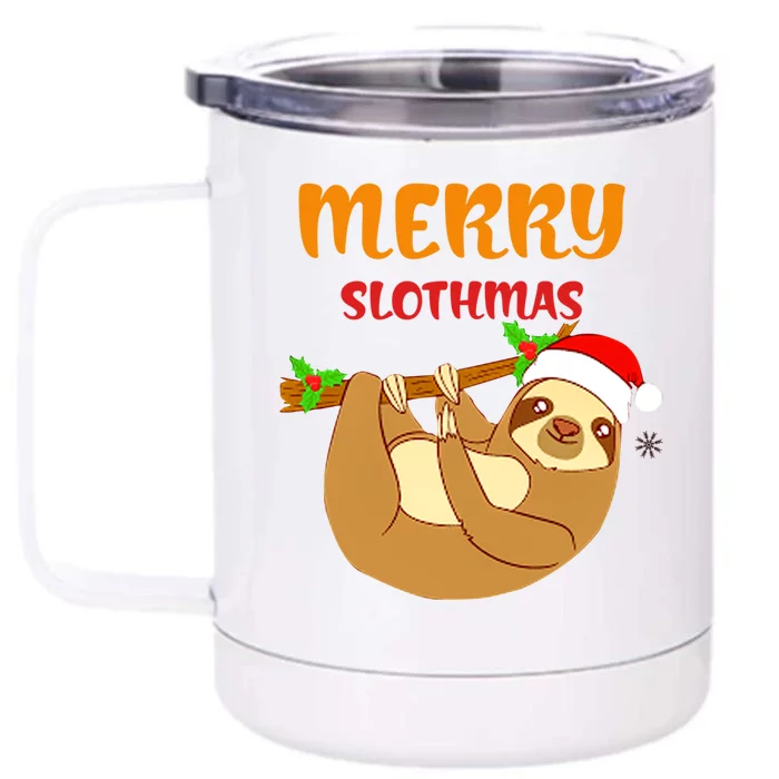 Merry Slothmas Pajamas Christmas Lazy Family Outfit Gift Front & Back 12oz Stainless Steel Tumbler Cup