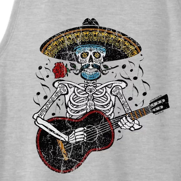 Mariachi Skeleton Playing Guitar Day Of The Dead Ladies Tri-Blend Wicking Tank