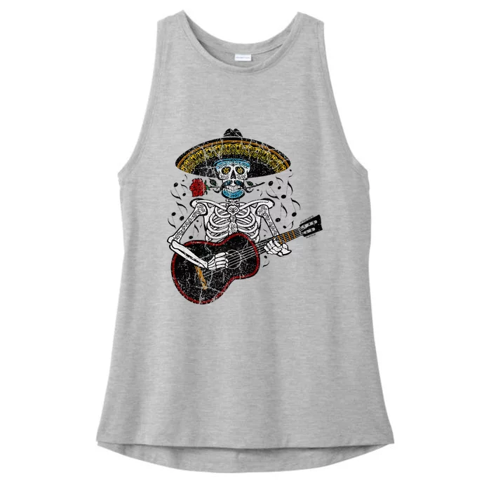 Mariachi Skeleton Playing Guitar Day Of The Dead Ladies Tri-Blend Wicking Tank