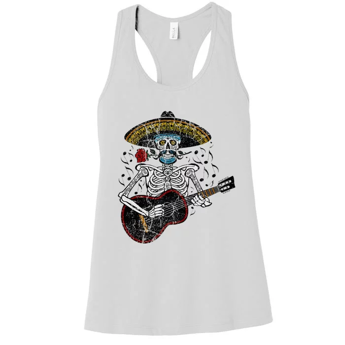 Mariachi Skeleton Playing Guitar Day Of The Dead Women's Racerback Tank