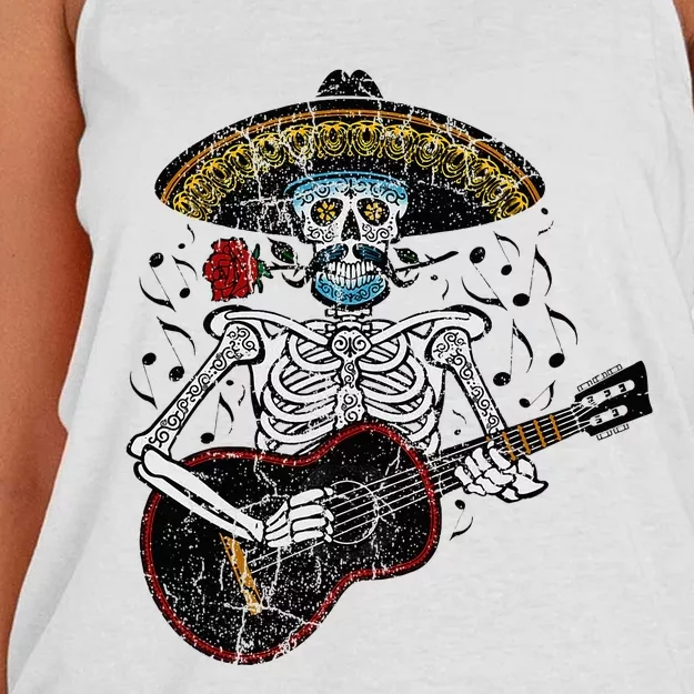 Mariachi Skeleton Playing Guitar Day Of The Dead Women's Knotted Racerback Tank