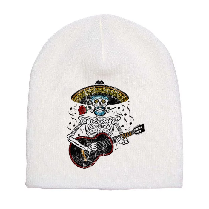 Mariachi Skeleton Playing Guitar Day Of The Dead Short Acrylic Beanie