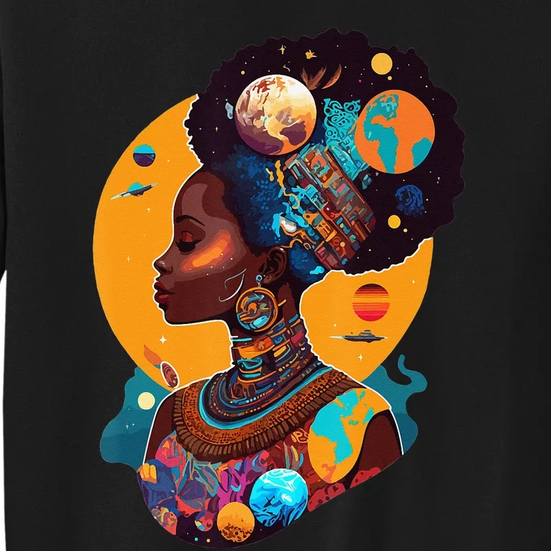 Melanin Space Queen Galactic Beauty Portrait Afro woman Sweatshirt