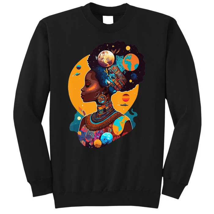 Melanin Space Queen Galactic Beauty Portrait Afro woman Sweatshirt