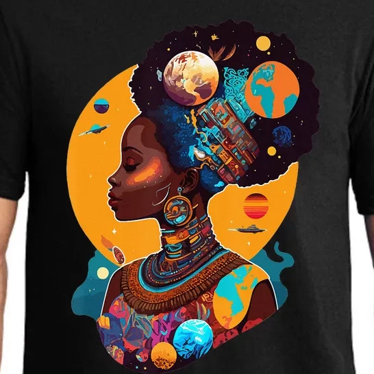 Melanin Space Queen Galactic Beauty Portrait Afro woman Pajama Set