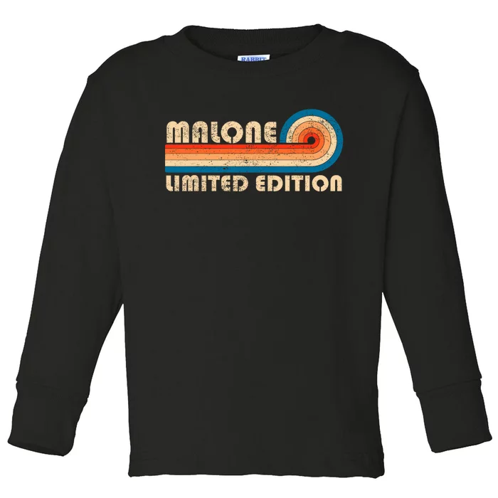 Malone Surname Retro Vintage 80s 90s Birthday Reunion Toddler Long Sleeve Shirt