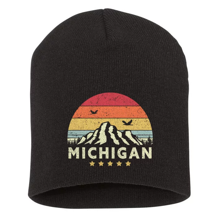 Michigan Shirt. Retro Style MI, USA Short Acrylic Beanie