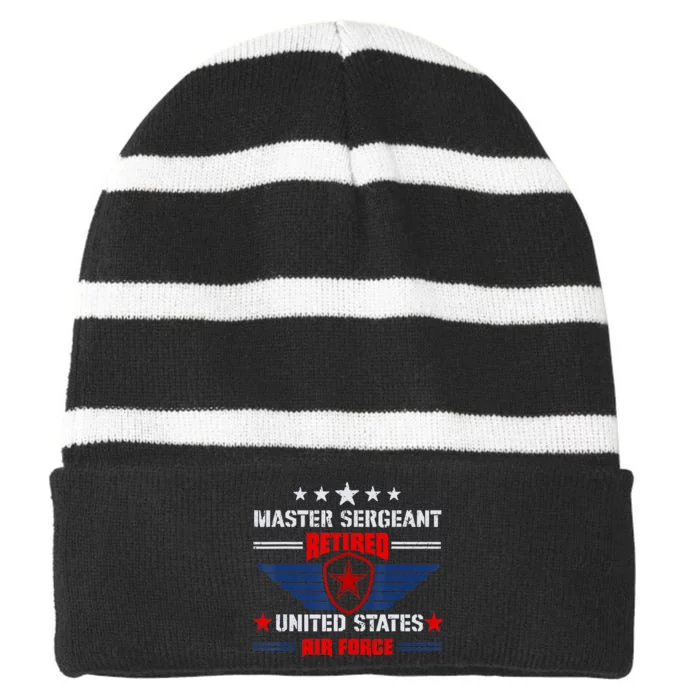 Master Sergeant Retired Air Force Military Retirement Striped Beanie with Solid Band