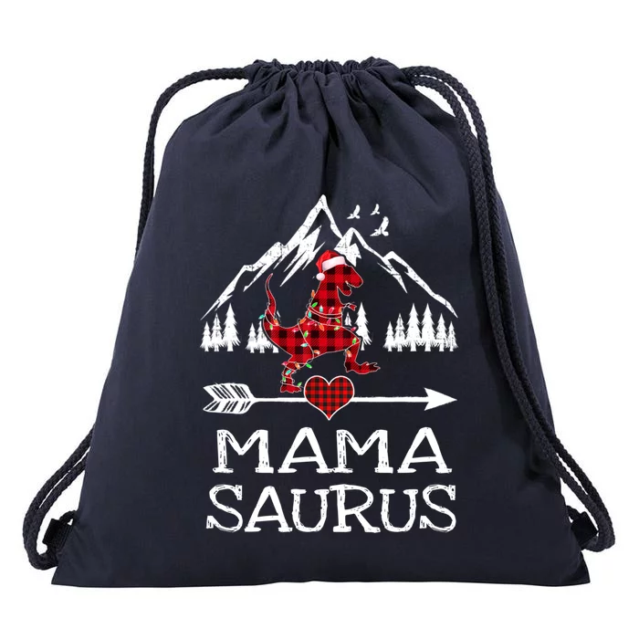 Mama Saurus Red Plaid T Rex Dinosaur Family Pajamas Xmas Gift Drawstring Bag