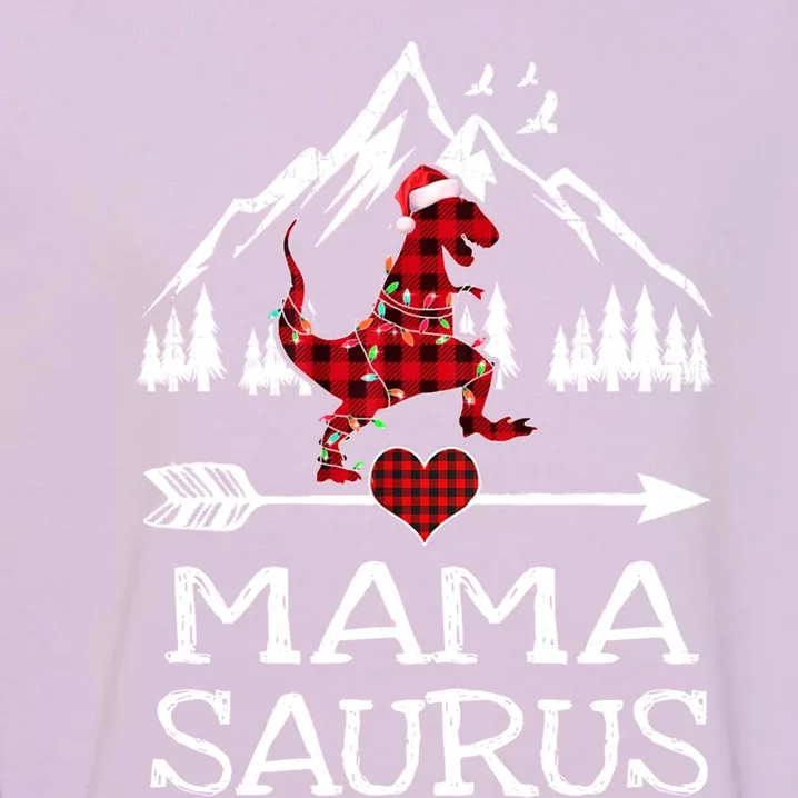 Mama Saurus Red Plaid T Rex Dinosaur Family Pajamas Xmas Gift Garment-Dyed Sweatshirt