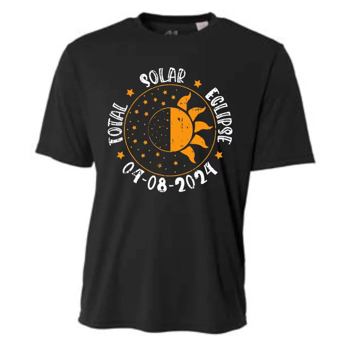 Moon Sun Retro Total Solar Eclipse April 8 2024 Totality Cooling Performance Crew T-Shirt