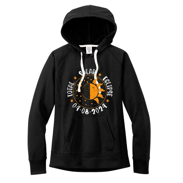 Moon Sun Retro Total Solar Eclipse April 8 2024 Totality Women's Fleece Hoodie