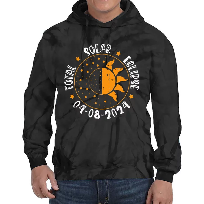 Moon Sun Retro Total Solar Eclipse April 8 2024 Totality Tie Dye Hoodie