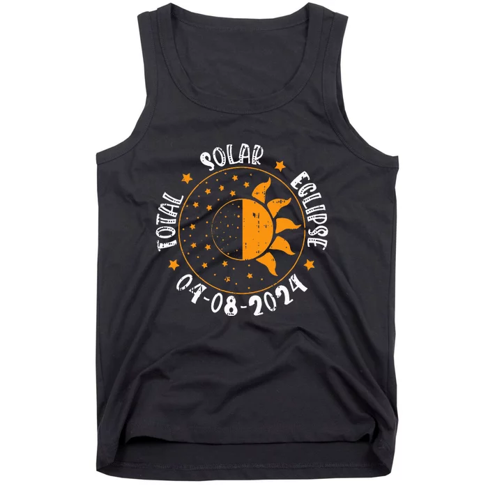 Moon Sun Retro Total Solar Eclipse April 8 2024 Totality Tank Top