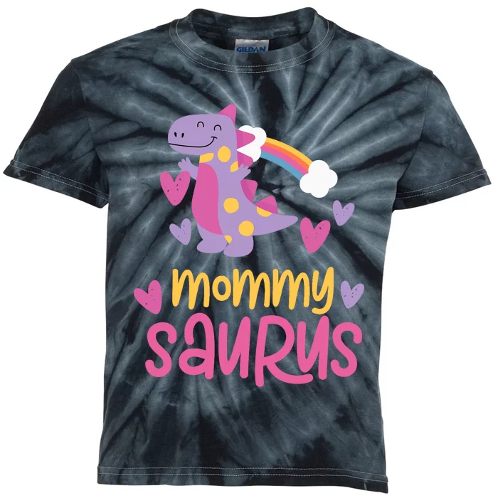 Mommy Saurus Rex Dinosaur Kids Tie-Dye T-Shirt