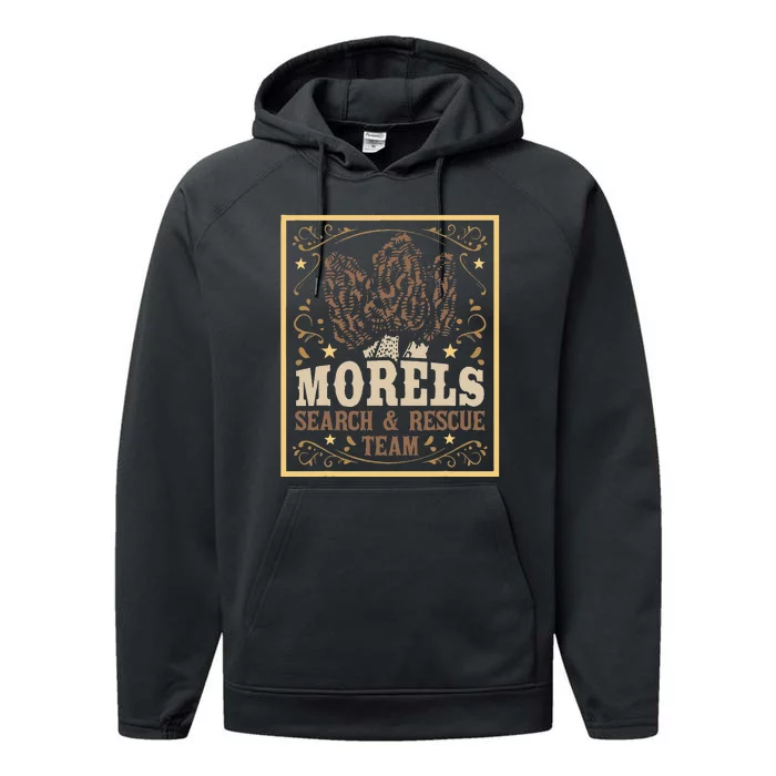 Morel Search Rescue Team Mushroom Hunting Mushroom Hunter Performance Fleece Hoodie