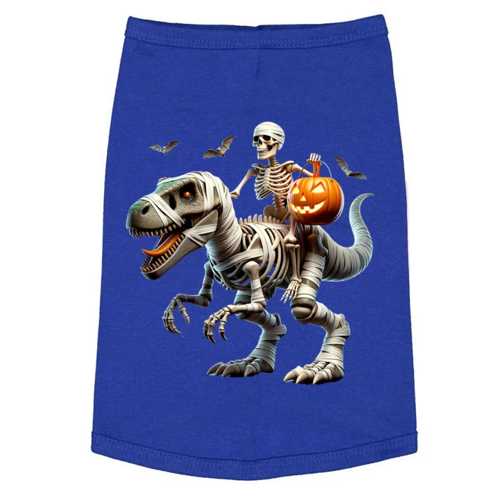 Mummy Skeleton Riding Dinosaur Halloween Spooky Design Gift Doggie Tank