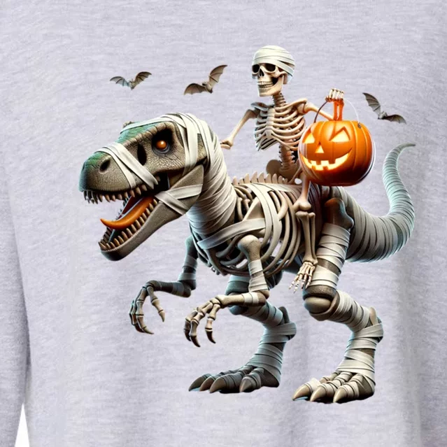 Mummy Skeleton Riding Dinosaur Halloween Spooky Design Gift Cropped Pullover Crew