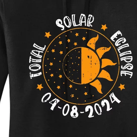 Moon Sun Retro Total Solar Eclipse April 8 2024 Totality Women's Pullover Hoodie