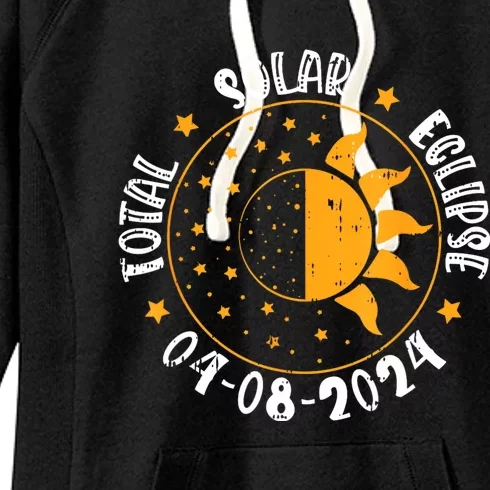 Moon Sun Retro Total Solar Eclipse April 8 2024 Totality Women's Fleece Hoodie