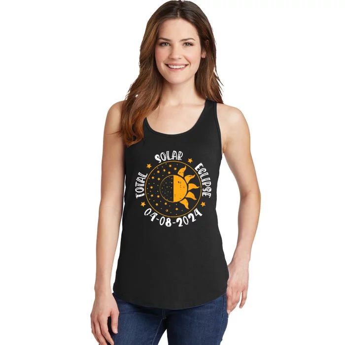 Moon Sun Retro Total Solar Eclipse April 8 2024 Totality Ladies Essential Tank