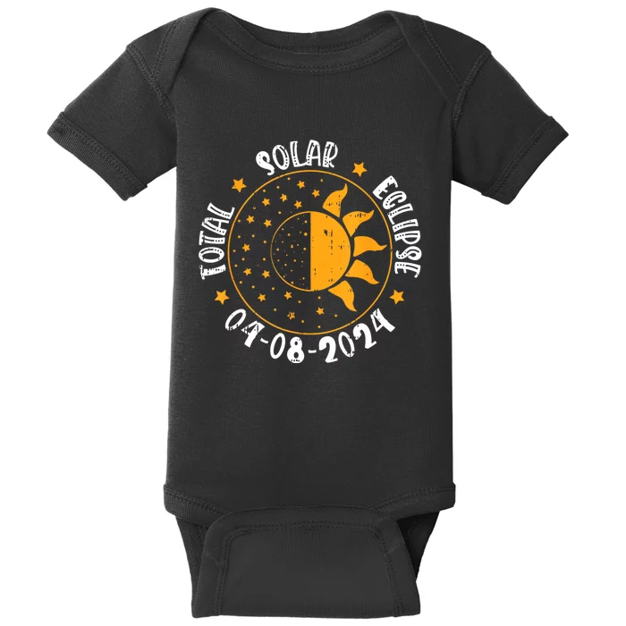 Moon Sun Retro Total Solar Eclipse April 8 2024 Totality Baby Bodysuit