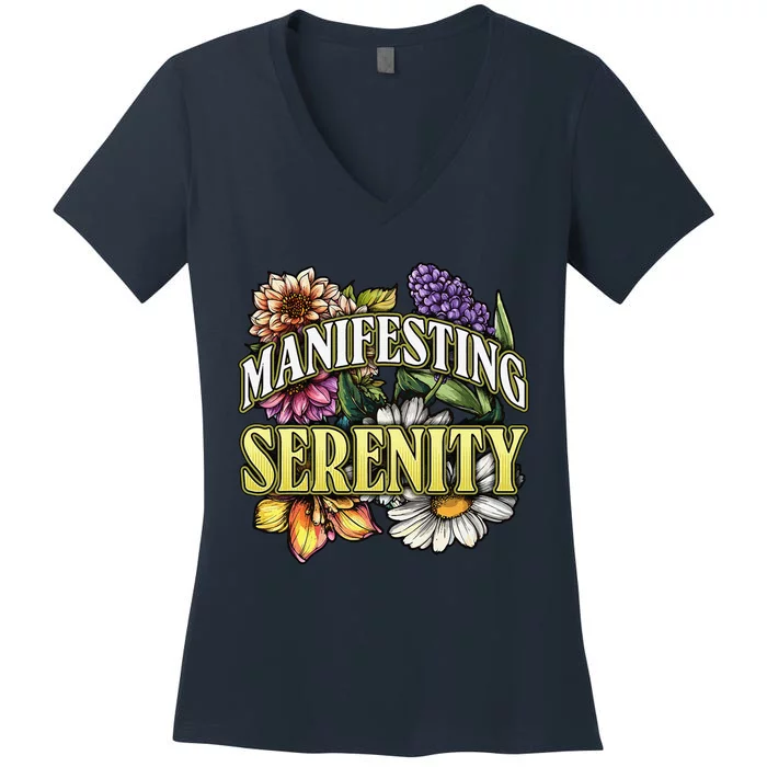 Manifestation Serenity Relaxation Mindfulness Calm Positive Women's V-Neck T-Shirt