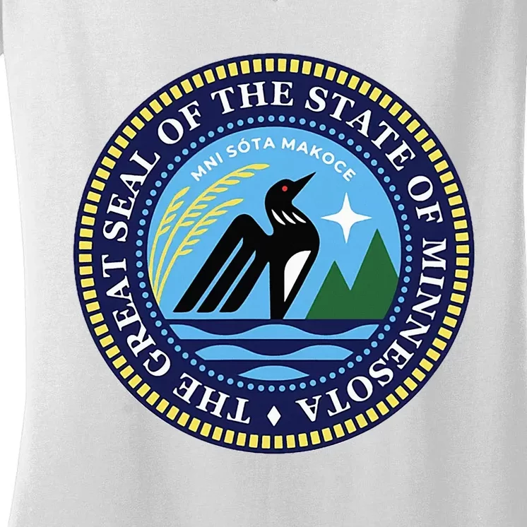 Minnesota State Seal North Star Mn State Seal Common Loon Women's V-Neck T-Shirt