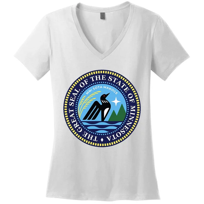 Minnesota State Seal North Star Mn State Seal Common Loon Women's V-Neck T-Shirt