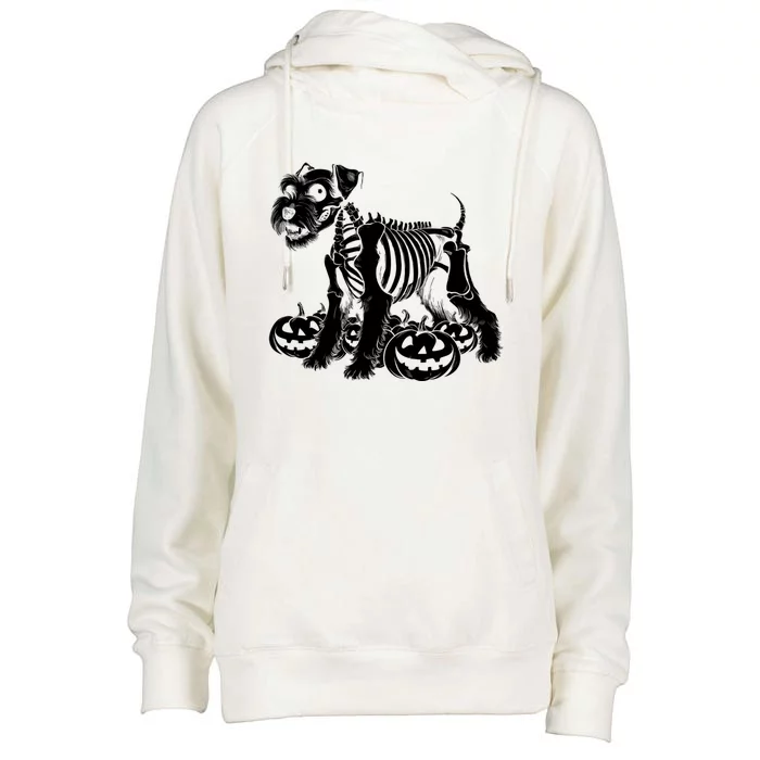 Miniature Schnauzer Skeleton Birthday Halloween Cute Gift Womens Funnel Neck Pullover Hood