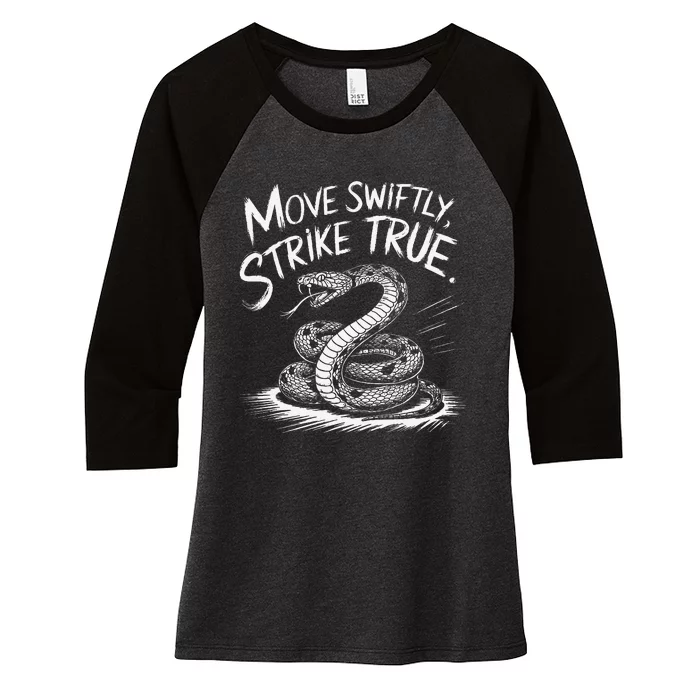 Move Swiftly Strike True Rattlesnake Accuracy Design Women's Tri-Blend 3/4-Sleeve Raglan Shirt