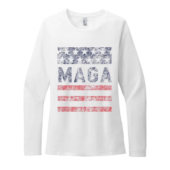 MAGA Stars & Stripes Retro Vintage Distressed Graphic Womens CVC Long Sleeve Shirt