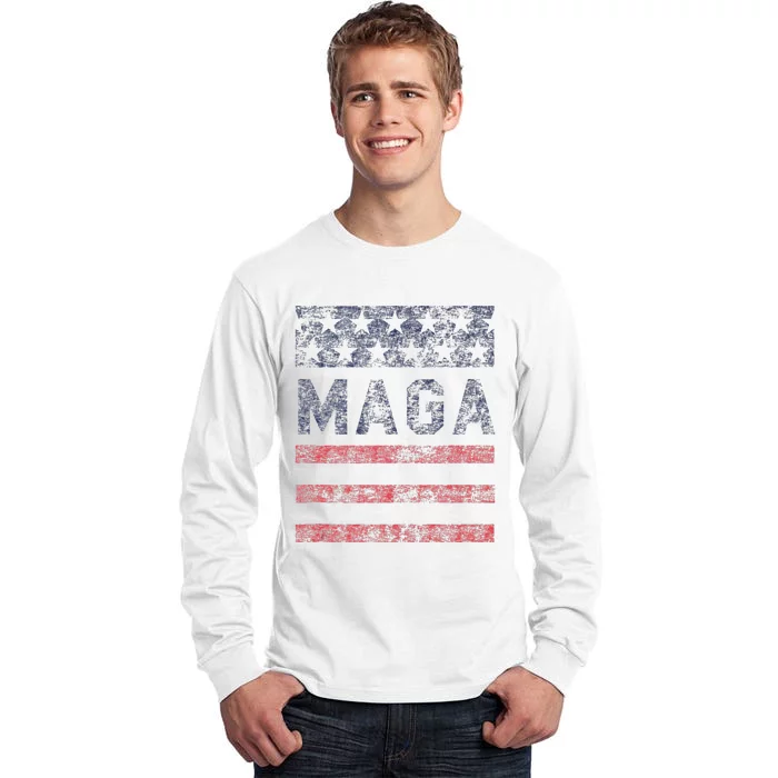 MAGA Stars & Stripes Retro Vintage Distressed Graphic Tall Long Sleeve T-Shirt