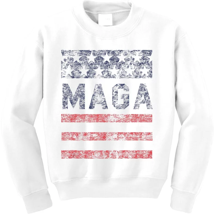 MAGA Stars & Stripes Retro Vintage Distressed Graphic Kids Sweatshirt