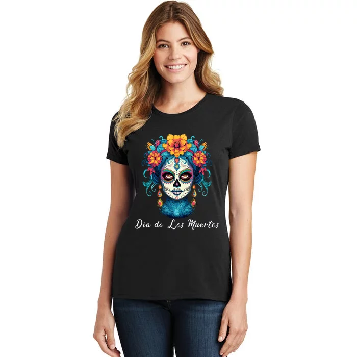 Mexican Sugar Skull Girl Halloween Dia De Los Muertos Women's T-Shirt