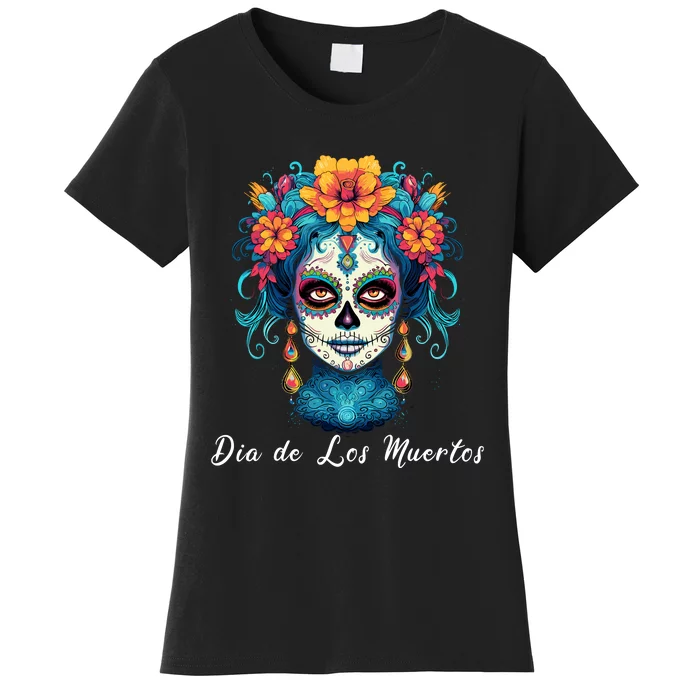 Mexican Sugar Skull Girl Halloween Dia De Los Muertos Women's T-Shirt