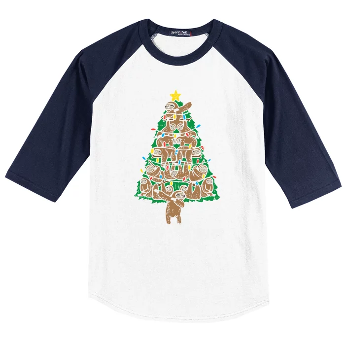 Merry Slothmas Sloth Christmas Tree Funny Lazy Animal Gift Great Gift Baseball Sleeve Shirt