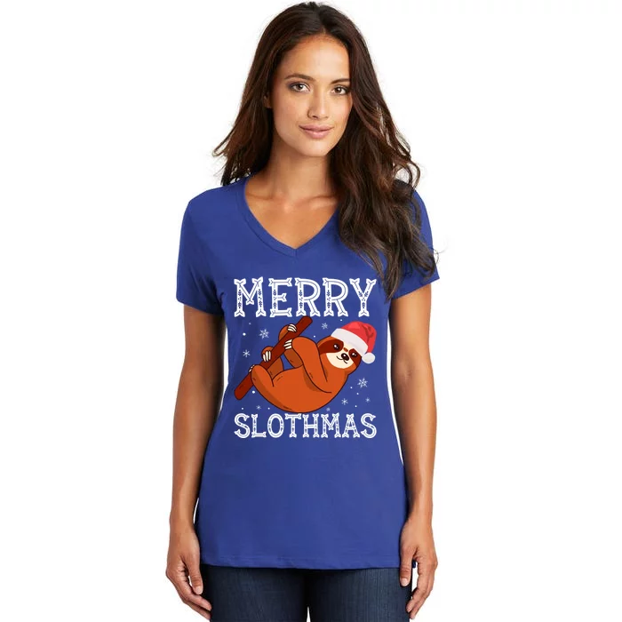 Merry Slothmas Sloth Lover Ugly Christmas Cool Gift Women's V-Neck T-Shirt