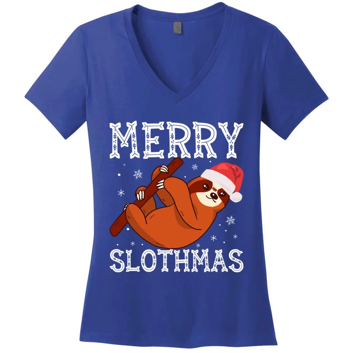 Merry Slothmas Sloth Lover Ugly Christmas Cool Gift Women's V-Neck T-Shirt