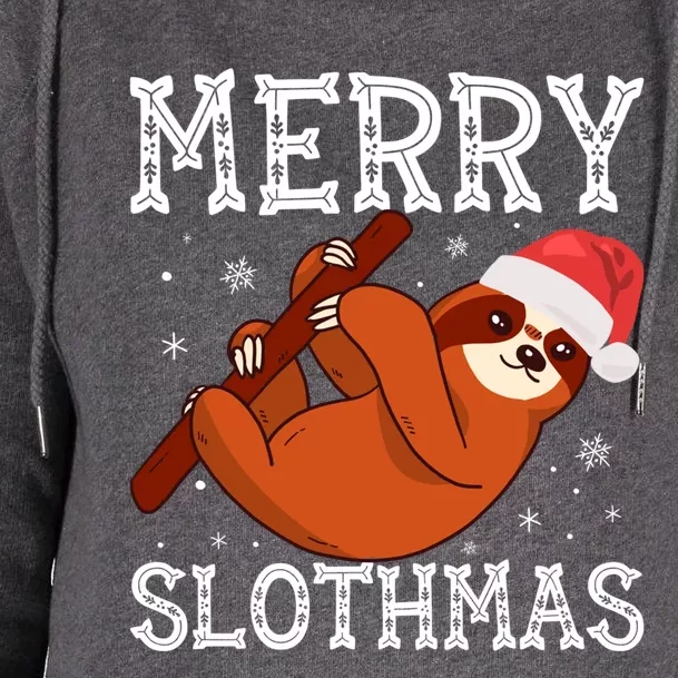 Merry Slothmas Sloth Lover Ugly Christmas Cool Gift Womens Funnel Neck Pullover Hood