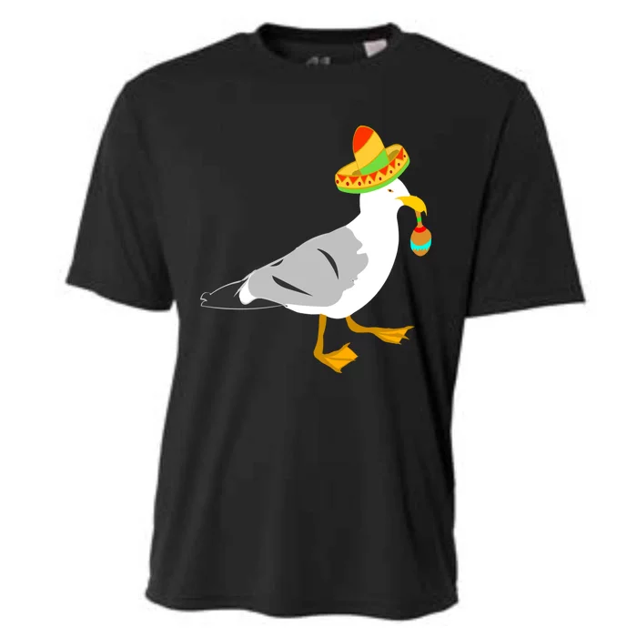 Mexican Seagull Sombrero Costume Maraca Funny Bird Funny Gift Cooling Performance Crew T-Shirt