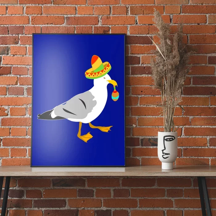 Mexican Seagull Sombrero Costume Maraca Funny Bird Cool Gift Poster