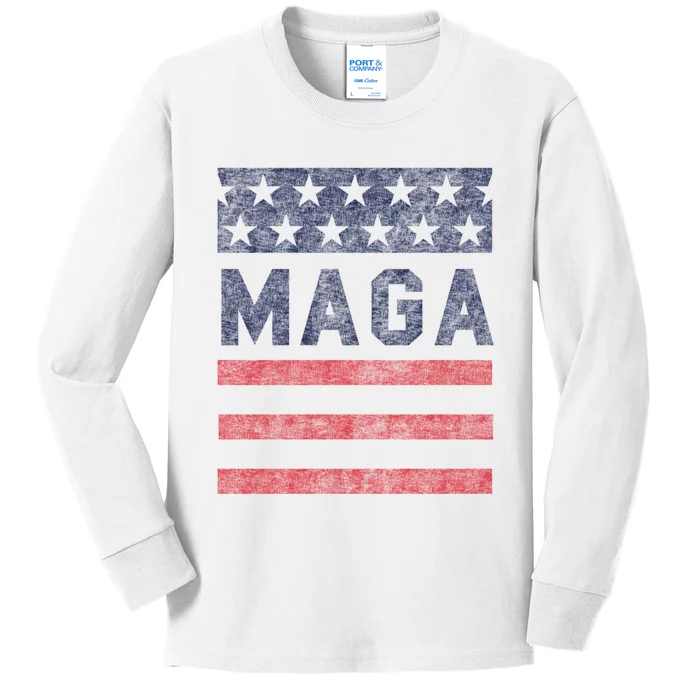 Maga Stars & Stripes Retro Vintage Distressed Graphic Kids Long Sleeve Shirt