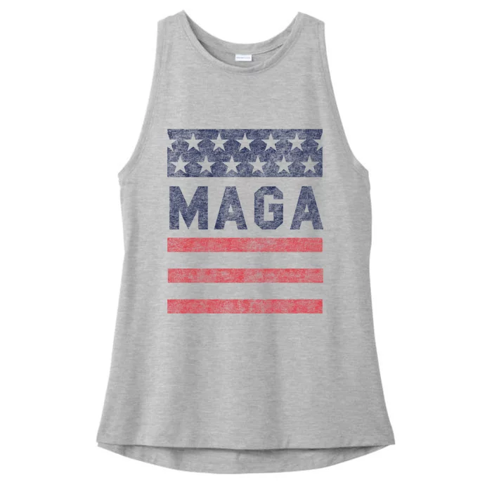 Maga Stars & Stripes Retro Vintage Distressed Graphic Ladies Tri-Blend Wicking Tank