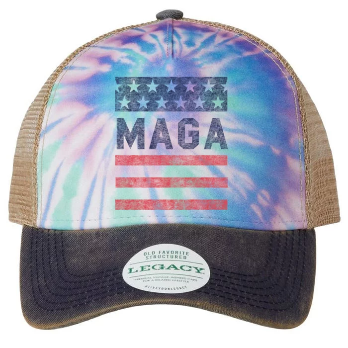 Maga Stars & Stripes Retro Vintage Distressed Graphic Legacy Tie Dye Trucker Hat