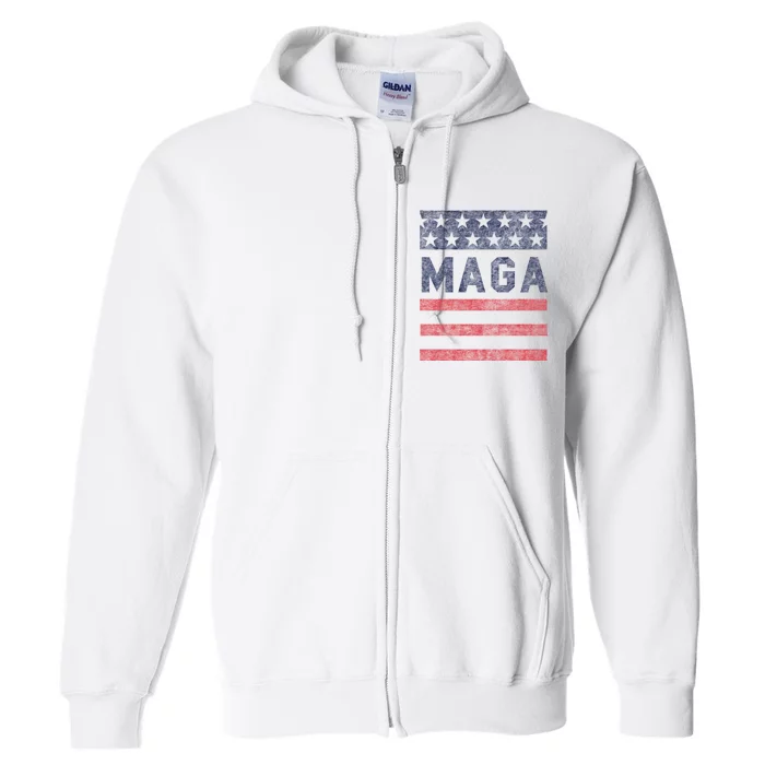 Maga Stars & Stripes Retro Vintage Distressed Graphic Full Zip Hoodie