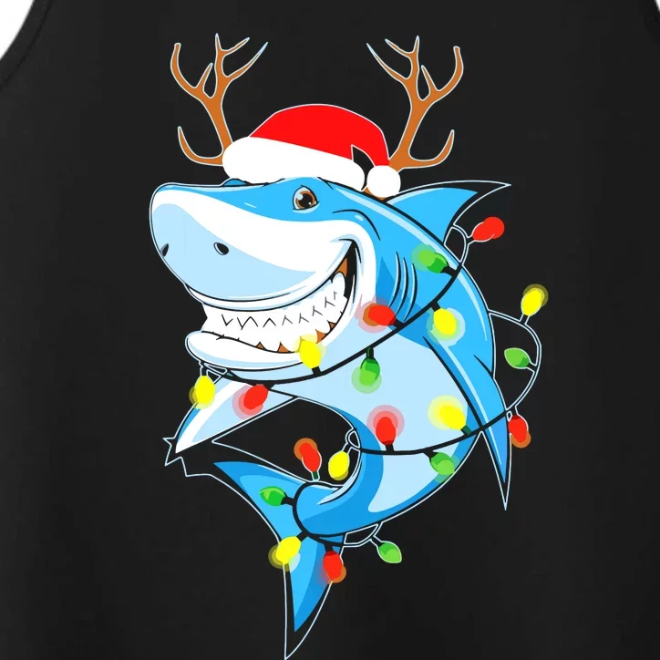 Merry Sharkmas Shark With Santa Hat Christmas Lights Xmas Performance Tank