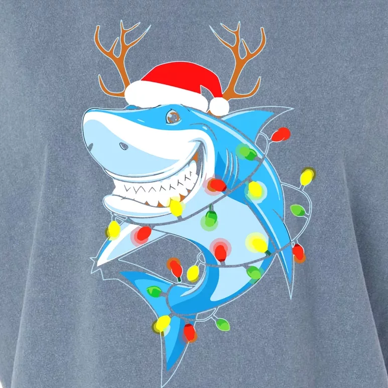 Merry Sharkmas Shark With Santa Hat Christmas Lights Xmas Garment-Dyed Women's Muscle Tee