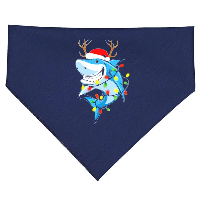 Merry Sharkmas Shark With Santa Hat Christmas Lights Xmas USA-Made Doggie Bandana