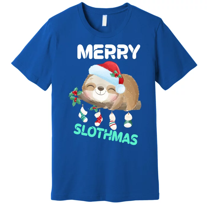 Merry Smile Slothmas Socks Tree Pajamas Funny Xmas Great Gift Premium T-Shirt